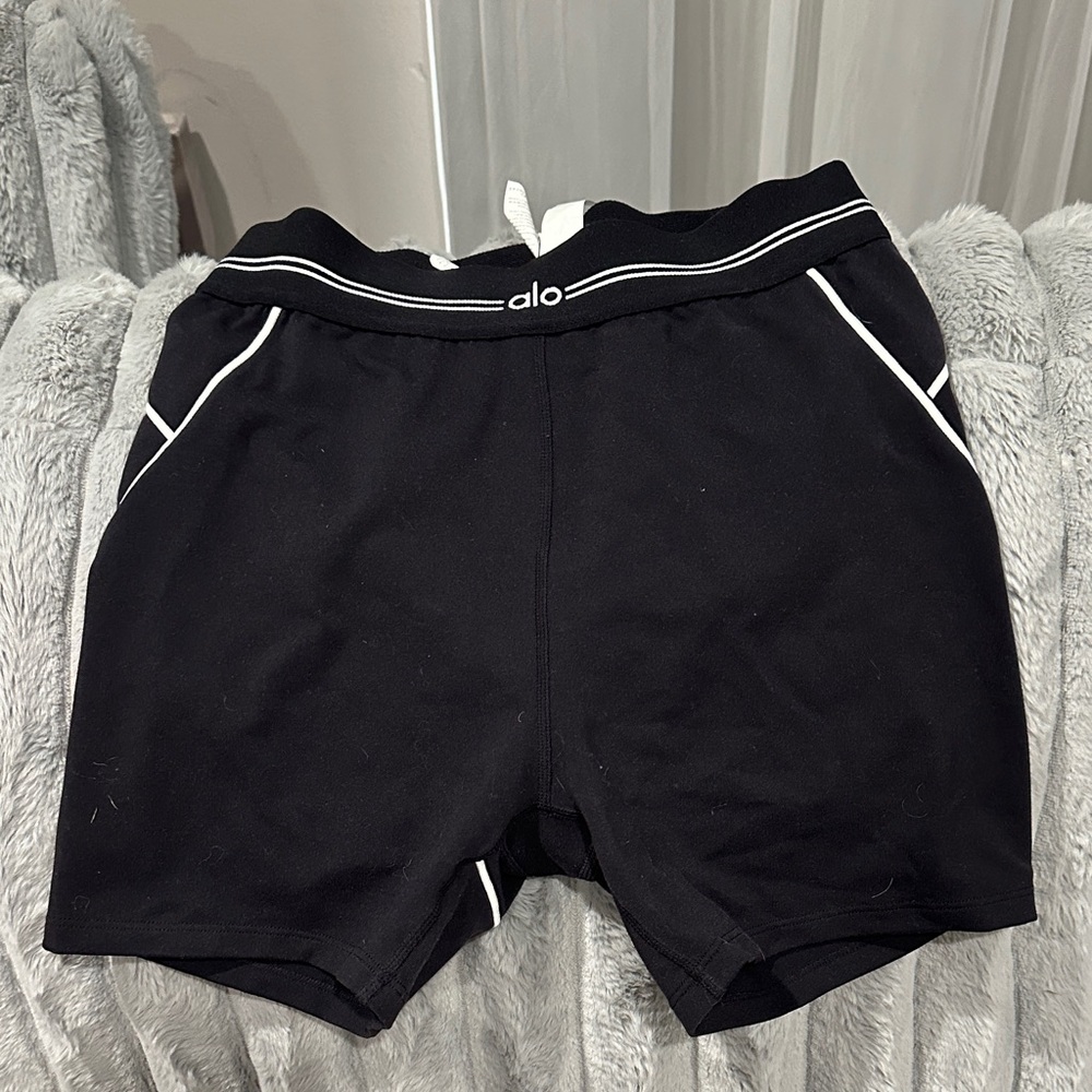 ALO Yoga Black Athletic Shorts with White Trim